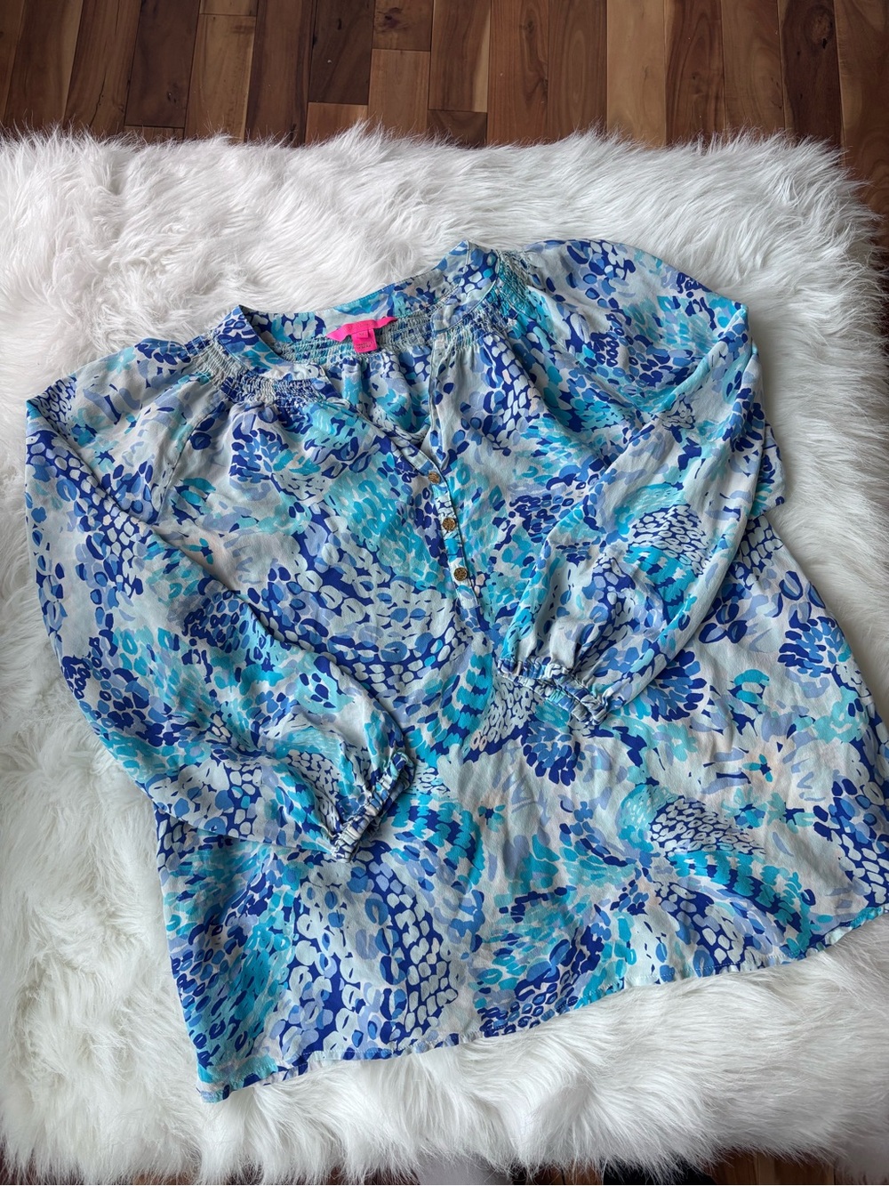 Lilly Pulitzer Blue Multi-Print Blouse Gorgeous!!!